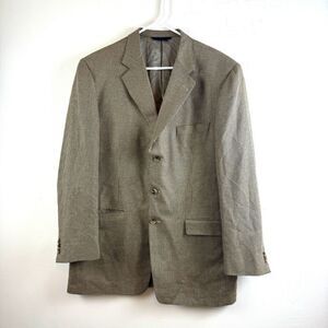 Burberry London Blazer Tan 100% Wool Sports Coat Suit Plaid Houndstooth Size 44L
